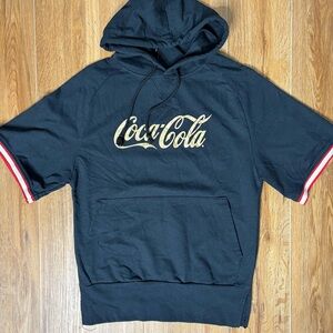Coca Cola NEW Short Sleeve Sweatshirt Hoodie Black Red XS Gold Logo